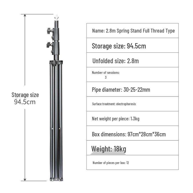 2.8m Heavy-Duty Tripod Flash Stand with Green Screen & Built-in Spring for Photography & Stage Lighting