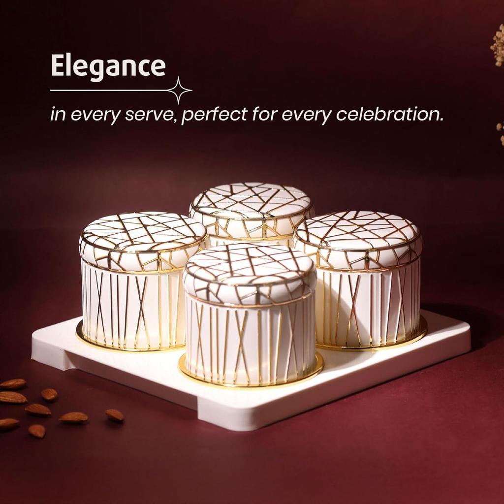 Набор герметичных контейнеров для сухофруктов Royal Linex - 4 штуки (по 450 мл каждый), Миски для закусок с подносом, Классический белый, Поднос для сервировки с мисками для закусок