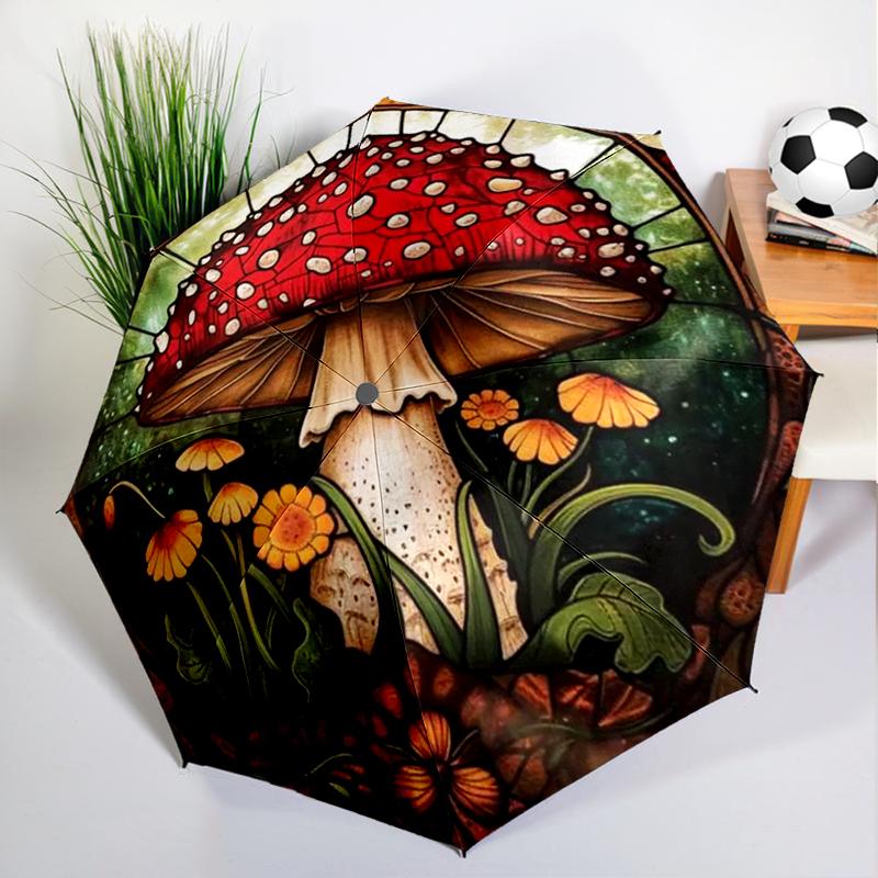 Forest Red Mushroom Umbrella Automatic Open/close, Sturdy Iron Frame & 8-Rib Struct, Umbrella for Women & Men, Christmas Gifts