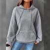 Plaid Pullover Jacket Women Long Sleeve Solid Color Hoodie with Pocket Round Neck