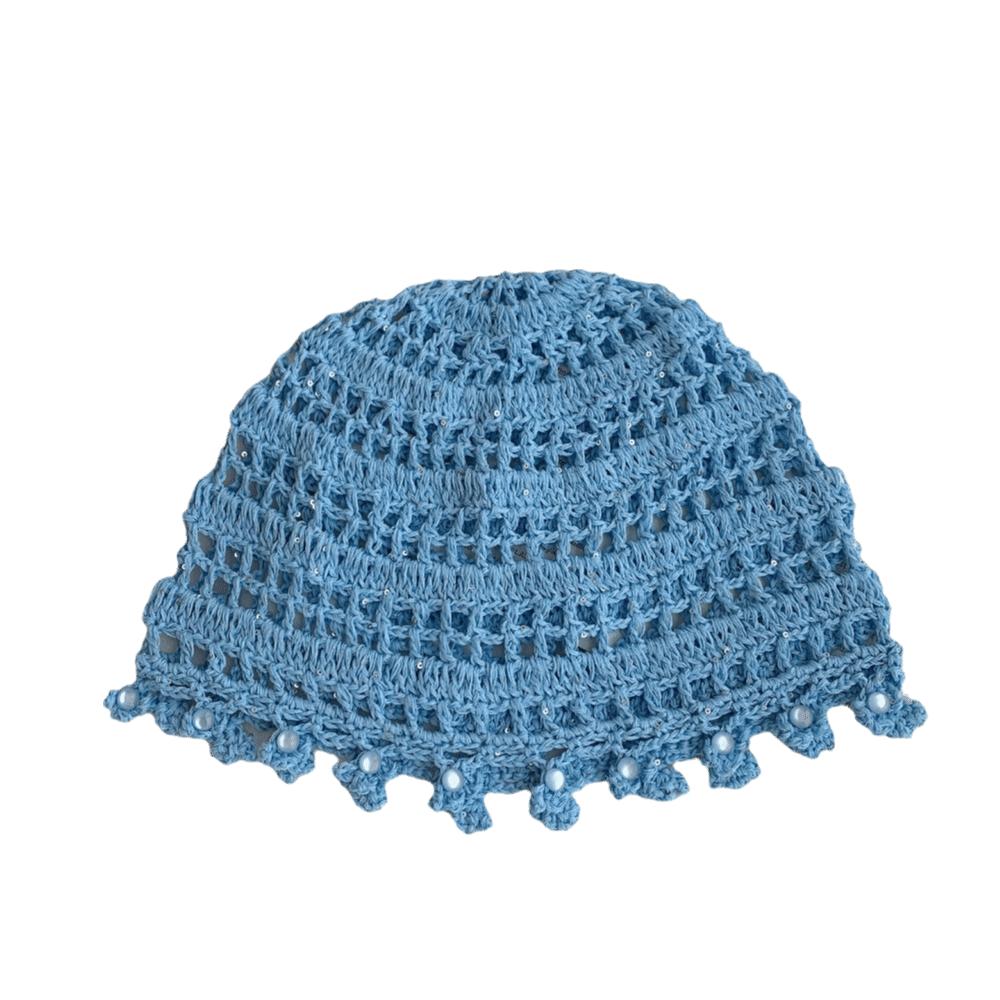Handmade Hollow Beanie Pearl Tassel Pullover Hat Bohemian Style Crochet Hat Women
