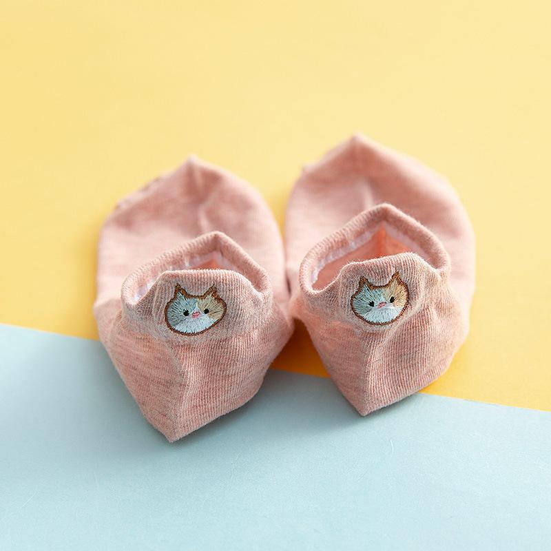 Женские хлопковые носки с милой кошкой и вышивкой ярких цветов, женские повседневные носки