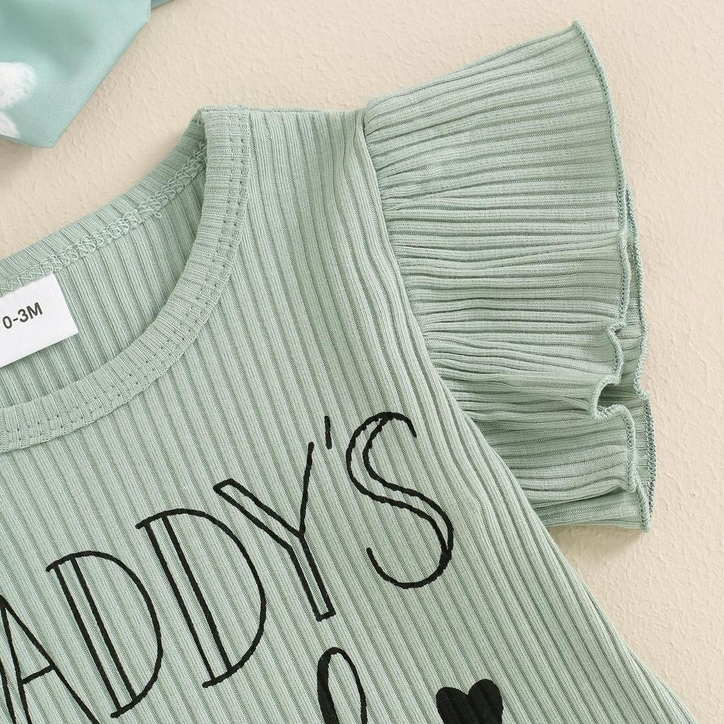 Наряды на День отца для маленьких девочек 3, 6, 9, 12, 18 месяцев, комбинезон с рукавами-крылышками и буквенным принтом, шорты с цветочным принтом и повязкой на голову, летний комплект из 3 предметов