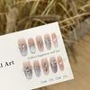 Women Press‑On Nails Pure‑Handmade Lavender Cat Eye White Rhinestone Light‑Luxury False Nail Patches