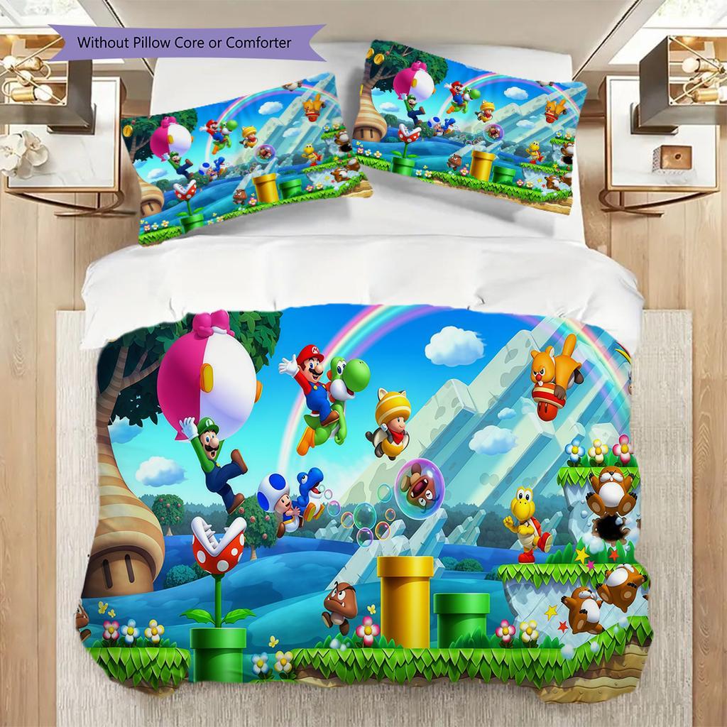 Super Mario Bros Movie Set Threepiece Set 1 Duvet Cover 2 Pillowcase Without Core Bedding Set Christmas Birthday Gift