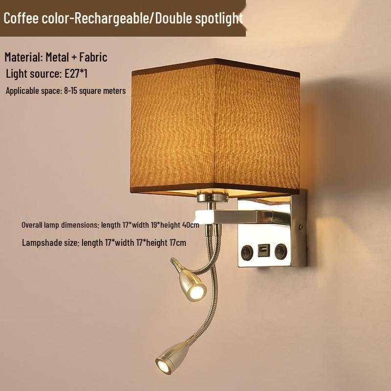 European LED Wall Lamp with USB: Dimmable Fabric Bedside Light for Bedrooms
