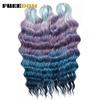 FREEDOM Synthetic Braiding Hair Extensions Deep Wavy 24 inch Long Curly Braids Hair Ombre Brown Rainbow Twist Crochet Hair