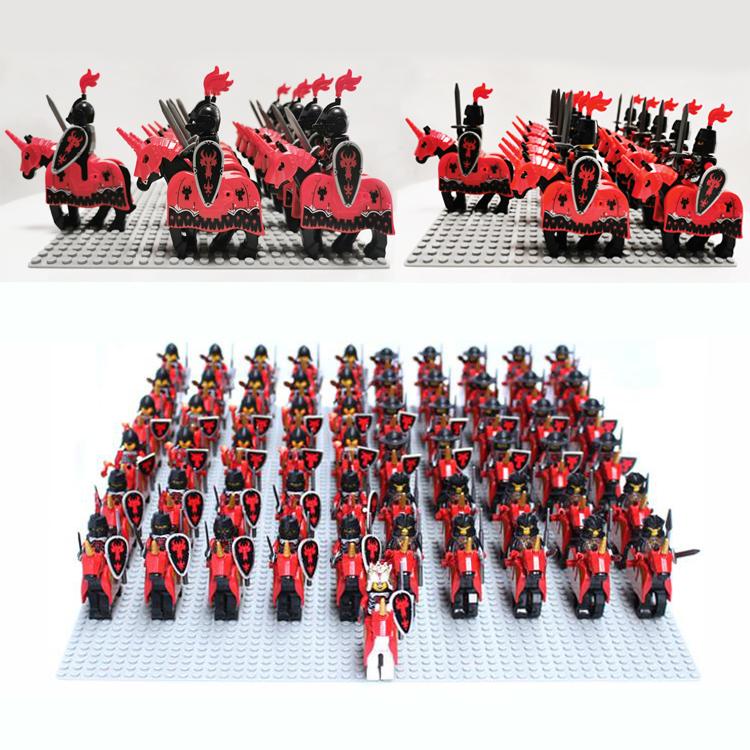 Medieval Knights Castle Cavalry Rohan Soldiers Guard Army Lotr Cavalier With Weapon Armor Helmet Shield and Horse Figure Blocks