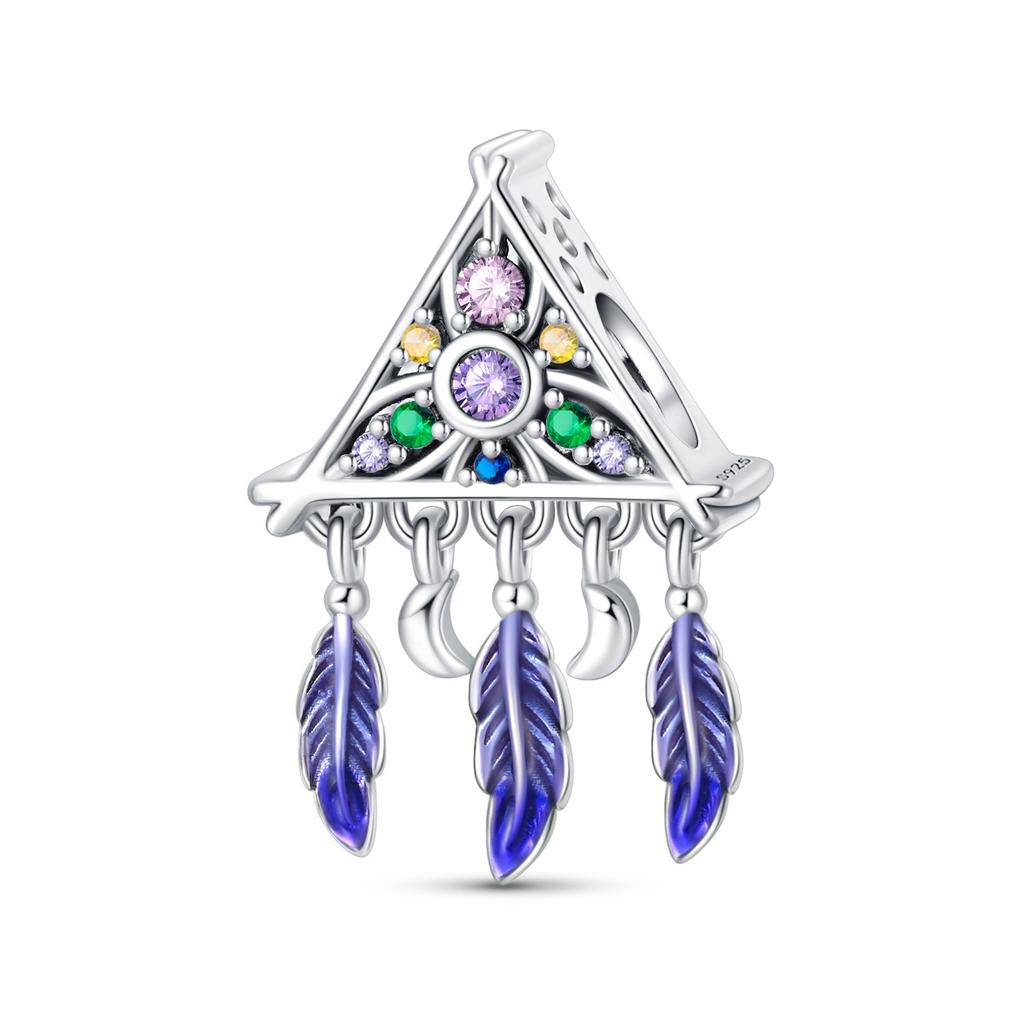 Красочный медный ажурный шарм-ловец снов с перьями, подходит для оригинального браслета, шарм «Цветущая вишня» для ювелирного подарка