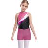 Girls Sleeveless Rhinestones Patchwork Leotard Hair Band V Front Waistband Shorts Dance Gymnastics Set