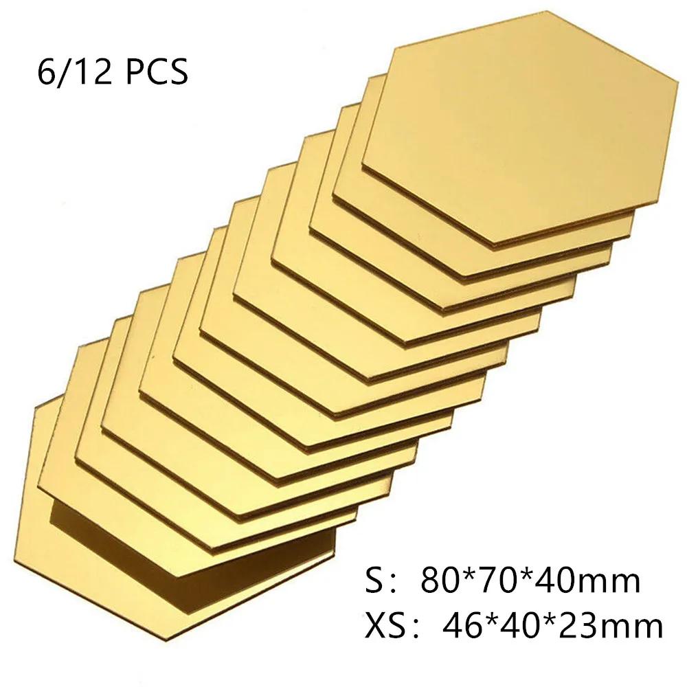 6/12 ШТ. Акриловые Настенные Зеркала Шестиугольные Самоклеящиеся Наклейки 4 Цвета Мозаичная Плитка Декали для Декора DIY Арт Украшения Подарок