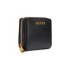 Gucci Logo Black Textured Leather Zip Around Wallet For Women Daily Use