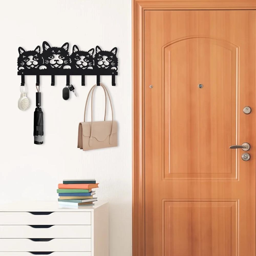 Металлические крючки для одежды Cat, настенные стильные крючки для пальто, шляп, полотенец | Настенные крючки для входа с изображением животных | Функциональный декор