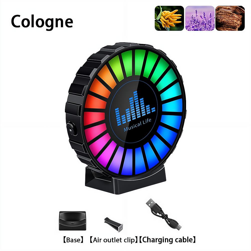 Автомобильная RGB-лампа с музыкальным ритмом 2-в-1 с ароматерапией, светоактивируемая по звуку, перезаряжаемая, с зажимом на вентиляционное отверстие, автомобильный ароматизатор, атмосферный свет