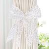 2Pcs Lace Bowknot Curtain Tiebacks, Bow Curtain Holdbacks with Pearls, Decorative Curtain Ties for Home Office Living Room Bedroom Wedding Party Decor