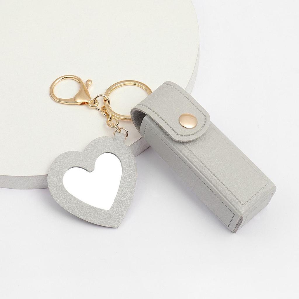 Glass Mirror Keychain Pendant, Heart-shaped PU Coin Purse, Creative Gift, Small Jewelry Charm