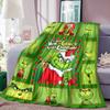 Cute Cartoon "The Grinch" Print Blanket – Warm Winter Flannel Throw; Festive, Unique Sofa & Nap Blanket