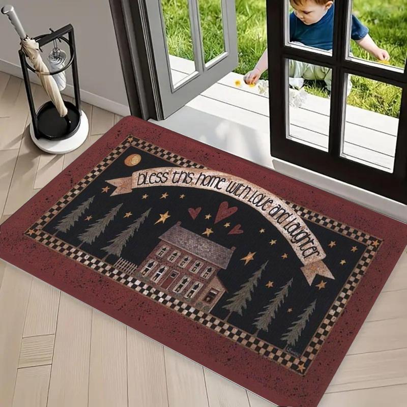 Farmhouse Home Quote Print Doormat, Non Slip Entrance Rug, Vintage Bird Jar Floor Mat, Washable Mat for Front Door Porch Kitchen