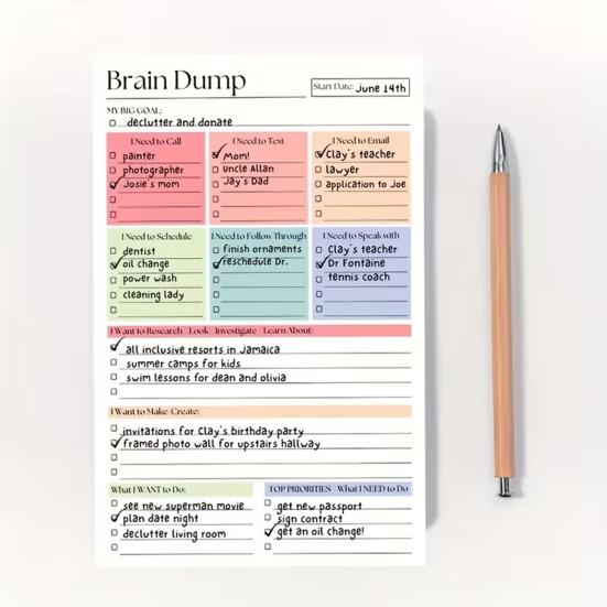 A5 Daily Planner Notebook To-Do List Notebook, 50 Page And Brain Dump Journal, Sturdy Writing Pad for Use Binding Wear-Resistant Cover Study
