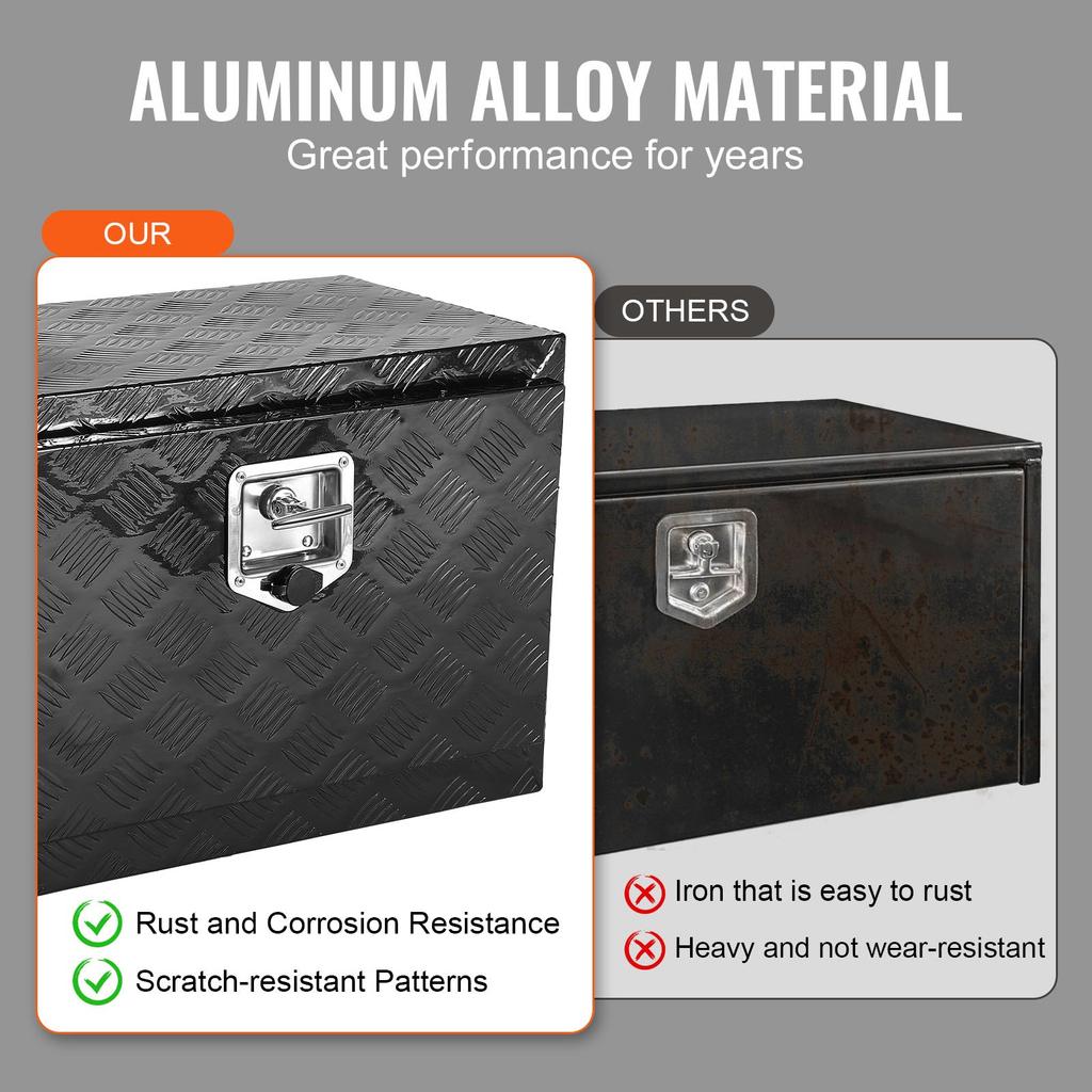VEVOR Underbody Truck Box, 24" x 17" x 18" Pickup Storage Box, Heavy Duty Aluminum Diamond Plate Tool Box with Lock and Keys