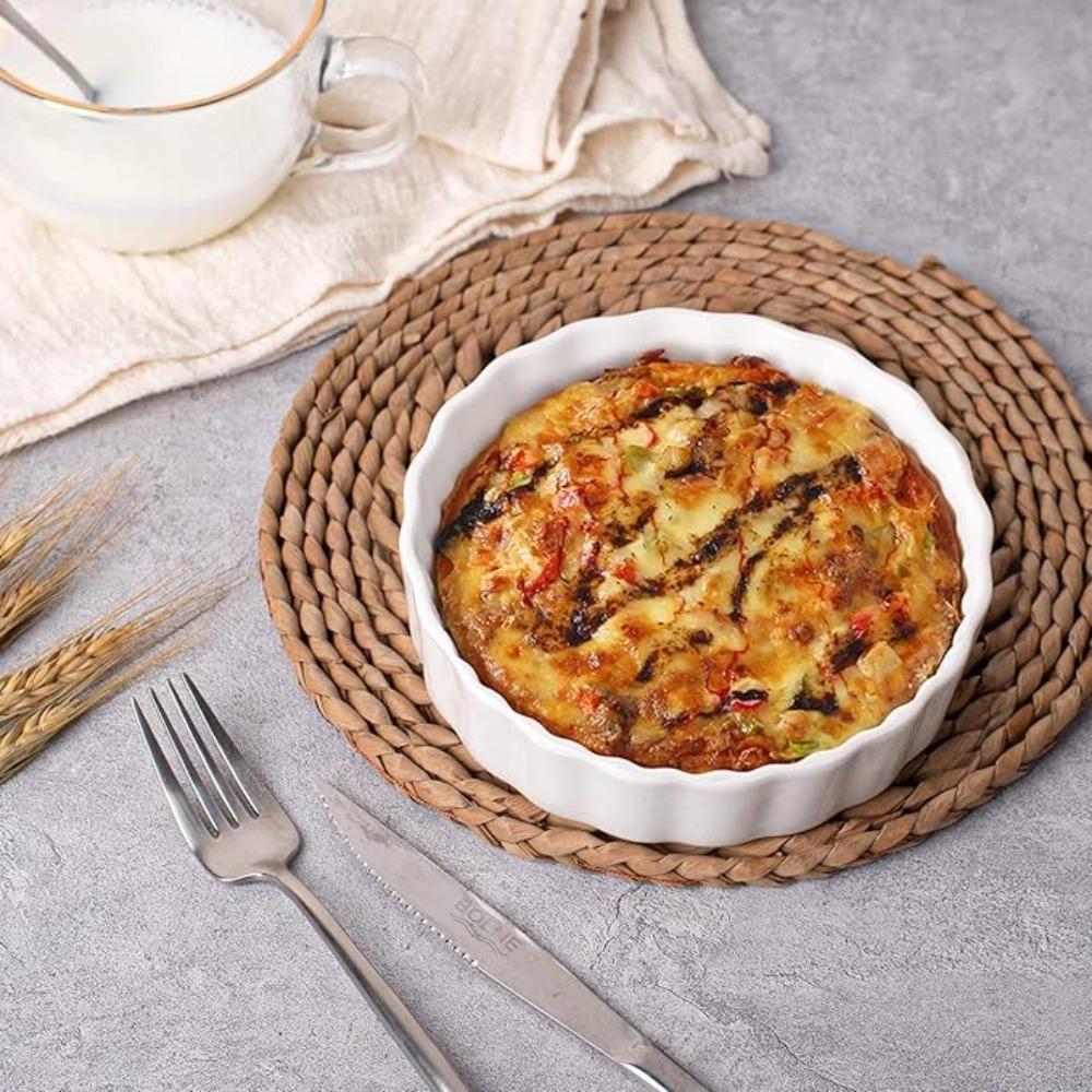 6pcs Shallow Tart Baking Pan Ceramic Souffle Dishes Mini Pie Baking Tray Bakery