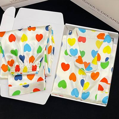 Пижама женская атласная пижама с длинными рукавами пижамный костюм с цветочным принтом высококачественный ледяной шелк можно носить на улице домашняя одежда пижама