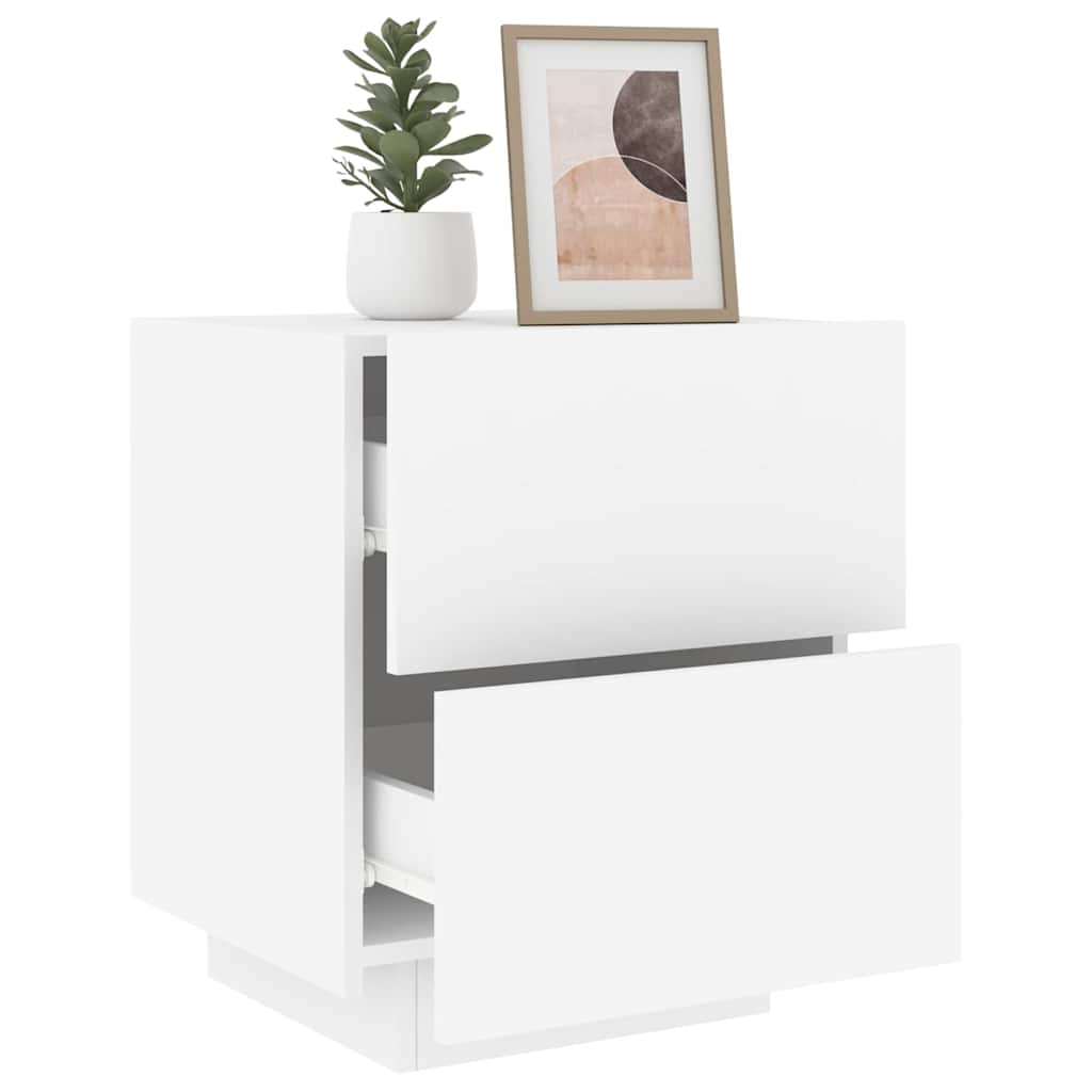 Nightstand with LED Lights White Engineered Wood
