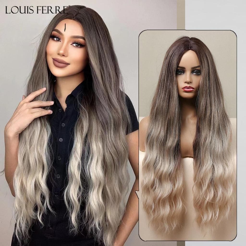 LOUIS FERRE Длинные волнистые черные синтетические парики для женщин, натуральные накладные волосы с челкой, термостойкие парики для повседневного использования, косплей