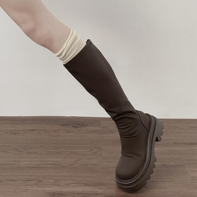 Chunky Women Knee High Boots Fashion Back Zippers Knight Long Boots Platform High Heels Autumn Winter Retro Autumn Ladies Shoes
