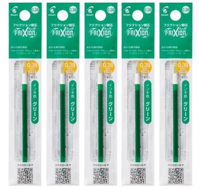 PILOT Гелевая ручка FriXion Ball Slim, многоцветный стержень 0,38 мм, зеленый, упаковка 5 шт. LFBTRF12UF-G×5