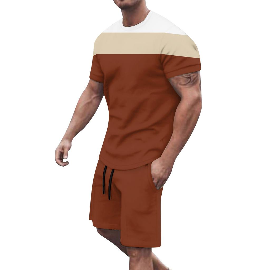 Мужские однотонные шорты с короткими рукавами и открытыми плечами, дышащий мужской повседневный комплект из 2 предметов