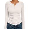 Womens Slim Fit Long Sleeve Henley Top 2026 Fall Basic Knit T-Shirt Casual Daily Wear