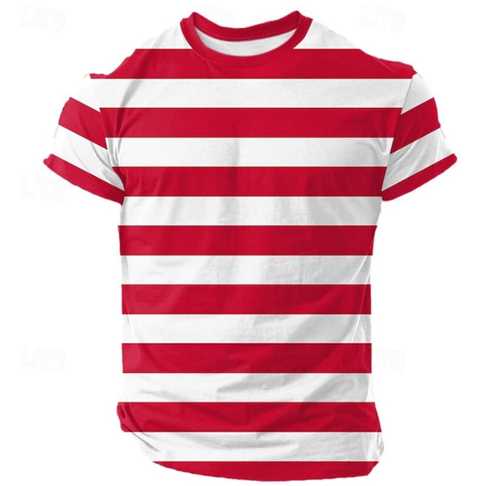 Unisex Striped Short Sleeve T-Shirt, Classic Black White Blue Casual Street Sports Top
