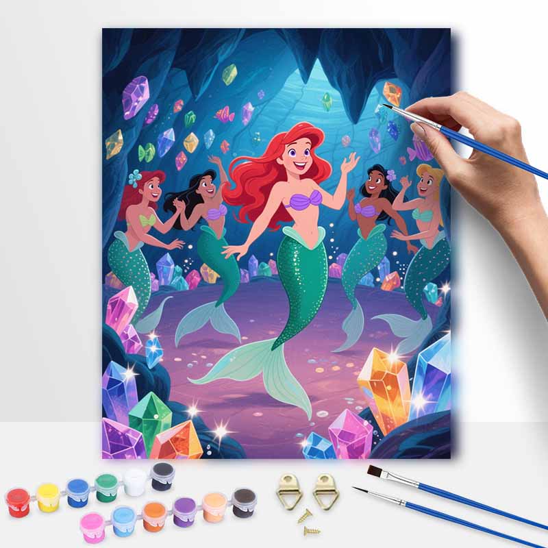 Disney Digital Oil Painting Art Kit Mermaid Underwater Crystal Handmade Coloring Painting Home Decor