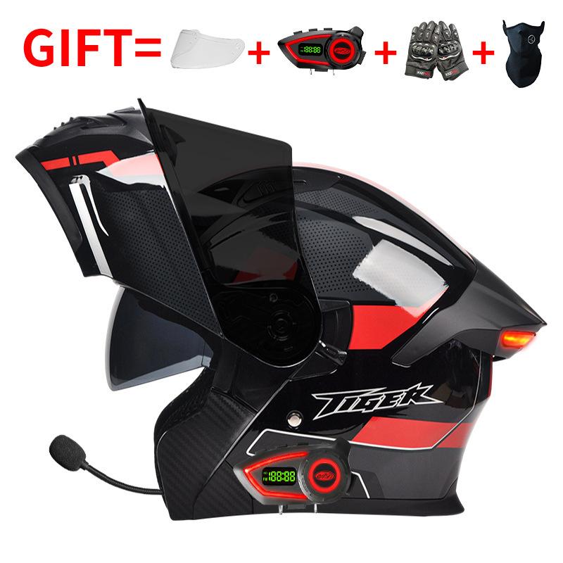 DOT Certified Motorcycle Bluetooth Helmet Men's and Women's Unveiling Helmet Four Seasons Universal Electric Vehicle Full Helmet Cycling Off-road H