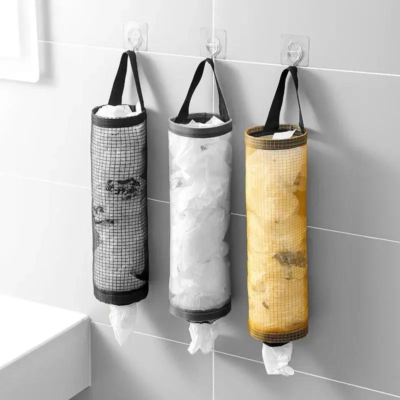 1/3pcs Home Grocery Bag Holder Wall Mount Plastic Bag Holder Dispenser Hanging Storage Garbage Bag Kitchen Garbage Organizers