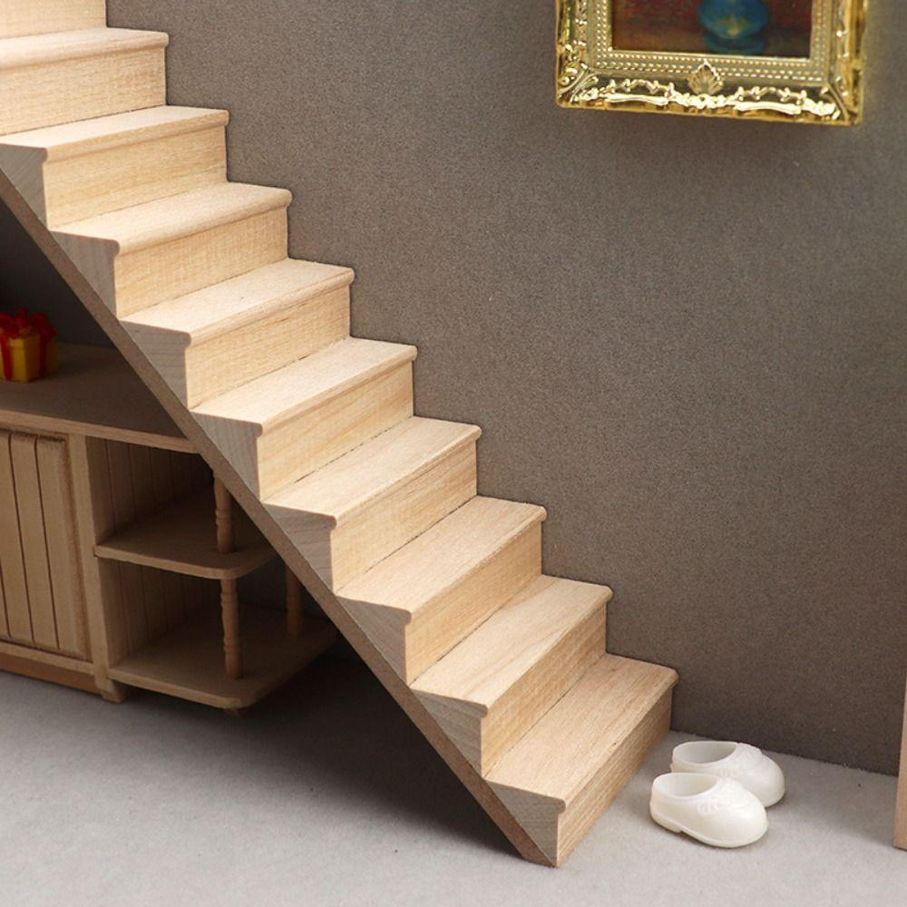 Миниатюра 1:12 Предметов мебели для кукольного домика DIY Лестница с перилами Аксессуары для кукольного домика