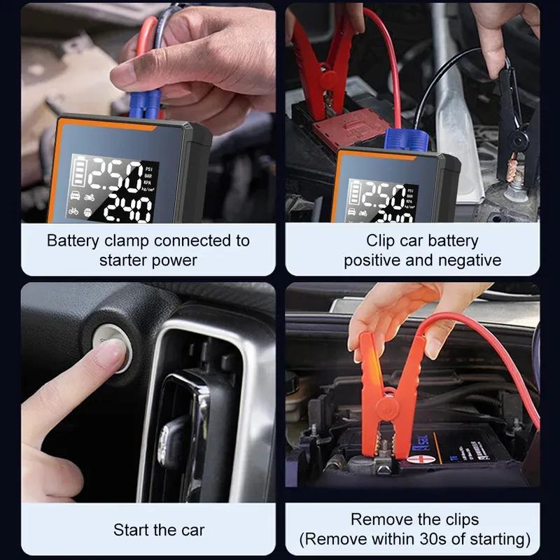 12В Портативный 1200А Автомобильный Пуско-зарядное устройство Power Bank Надувной Насос Светодиодное Освещение 150PSI Автомобильный Бустер Воздушный Компрессор Для Автомобилей