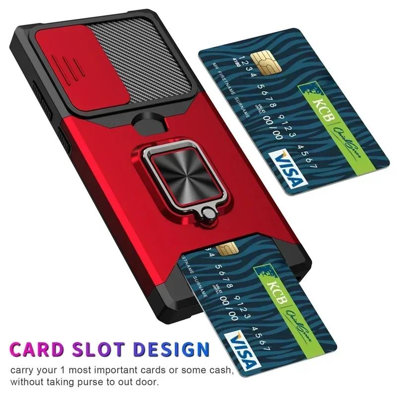 Ударопрочный чехол Armor для Samsung Galaxy S25 Ultra Plus S24FE A16 A06 A55 с кольцом-подставкой, выдвижной камерой, объективом, чехлом-кошельком для карт Solt