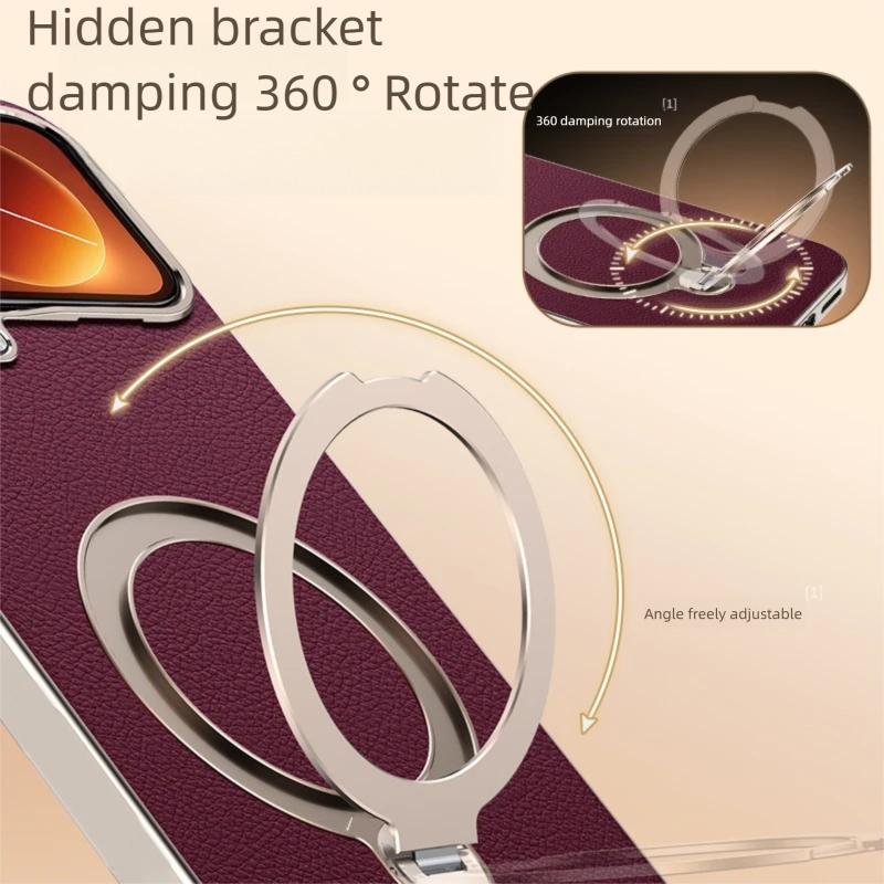 Премиальная магнитная веганская кожа Чехол-подставка со скрытой подставкой для Xiaomi 17 Pro Max Чехол 360° вращающийся металлический кронштейн Гальванизированная рамка