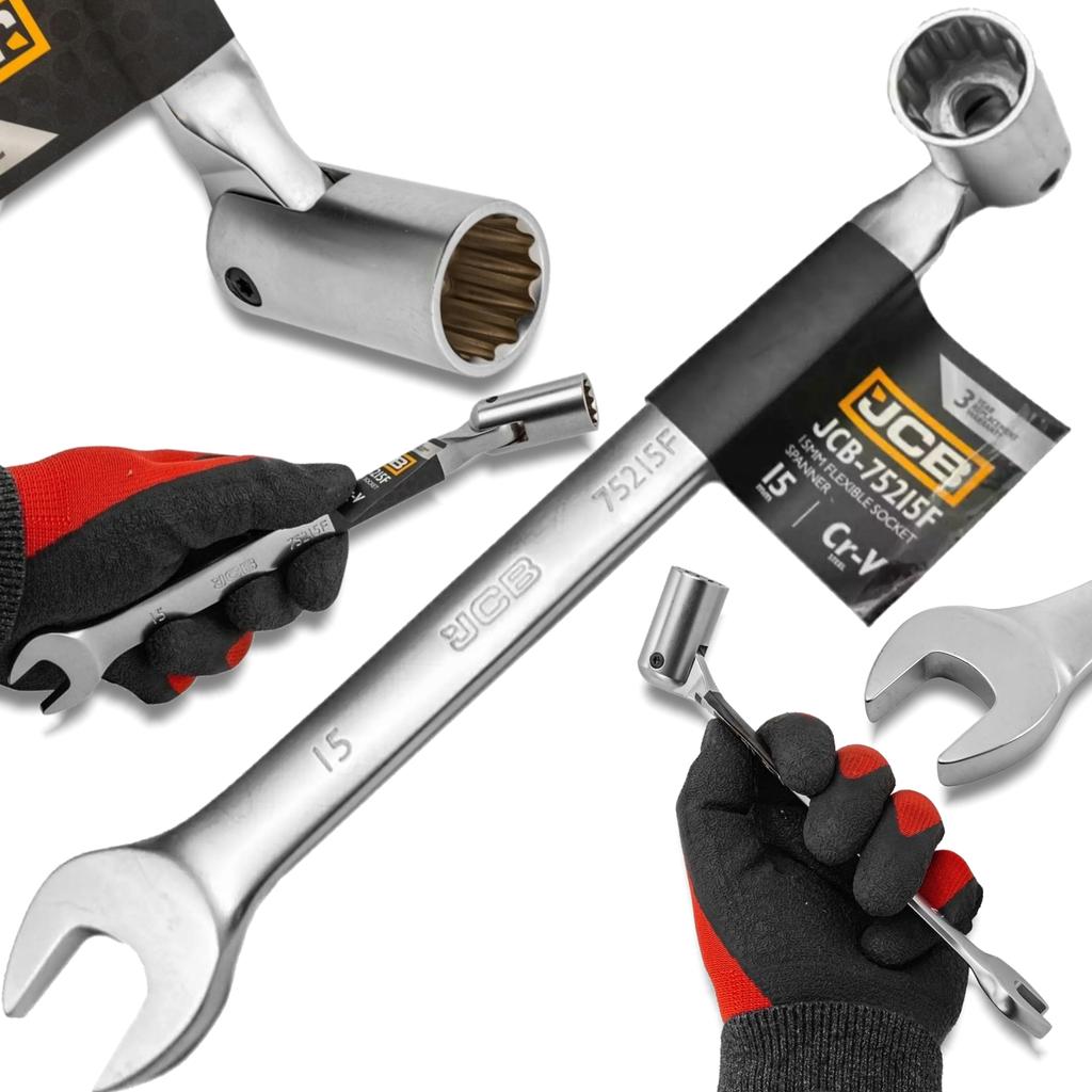 JCB Double-ended open-end socket wrench with joint 15mm Cr-V steel