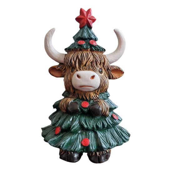 Halloween Highland Cow Resin Figurine Wizard Hat Pumpkin Broom Cattle