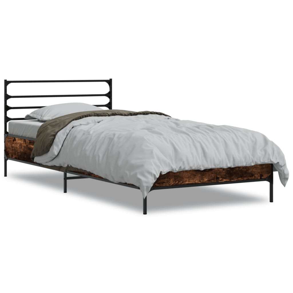 Bed Frame Smoked Oak 75 x 190 cm Wood Based Panel and Metal