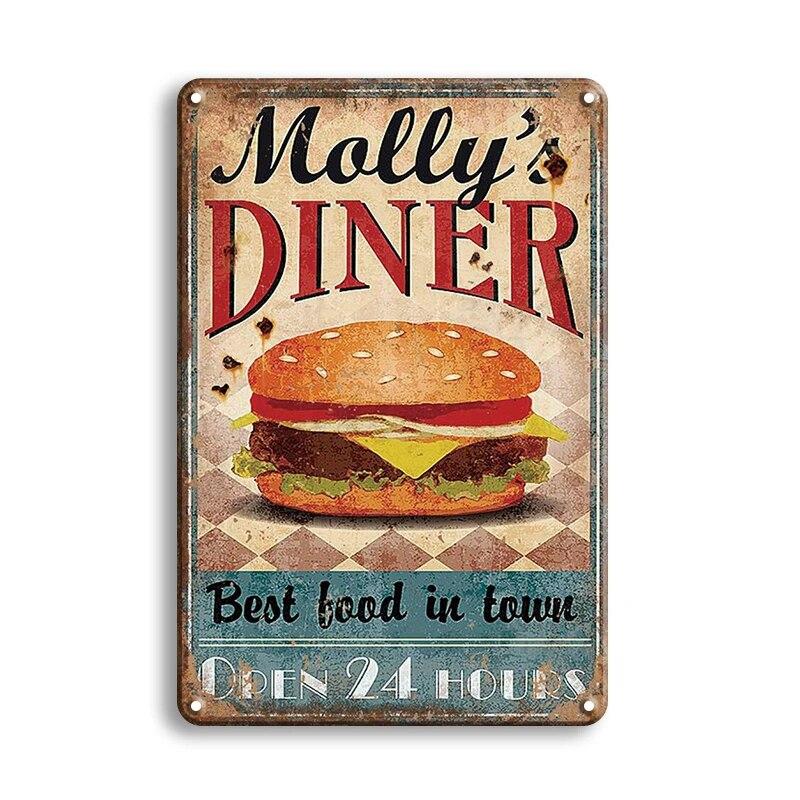 Hot Dogs Burgers Pizza Metal Signs Vintage Posters Kitchen Wall Decoration Tin Sign Bar Home Decor Metal Plaques Art Painting
