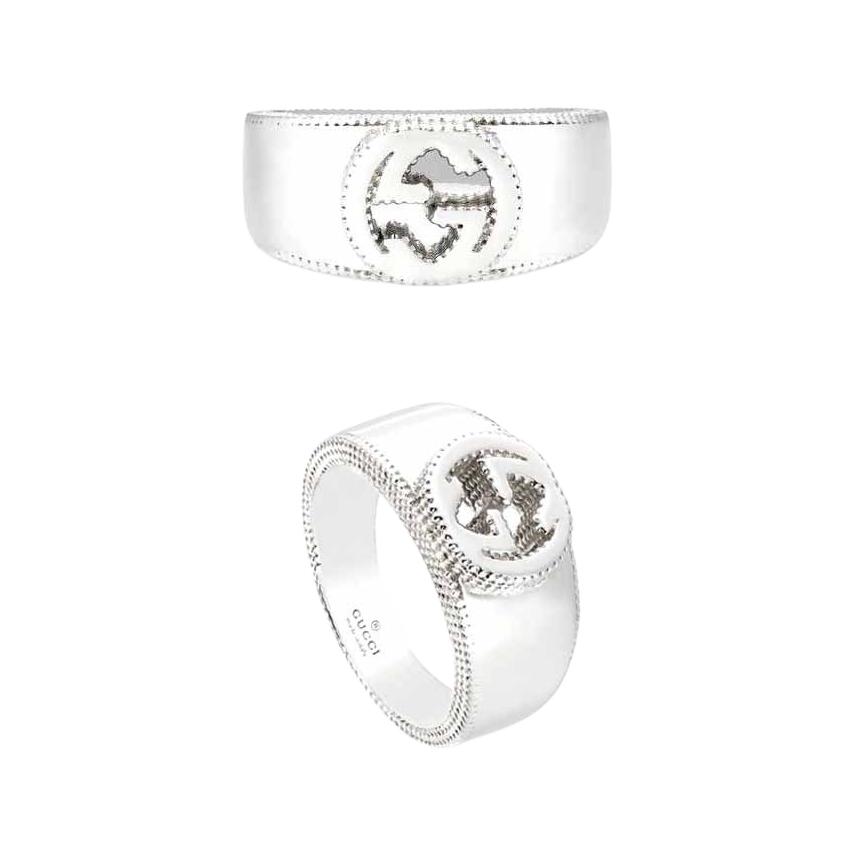 Gucci Серебряное кольцо с двойным G, надеваемое друг на друга, унисекс, 479228-J8400-8106