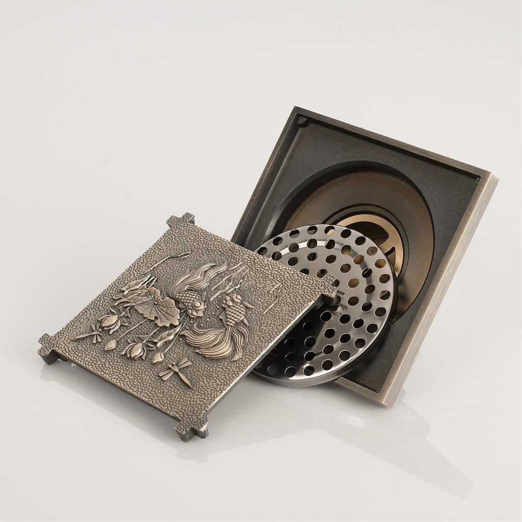 Beyoon Modern Rectangle Bathroom Floor Drain Antique Brass Brushed Finish Easy to Clean & Eco Friendly 100x100mm HIDL078