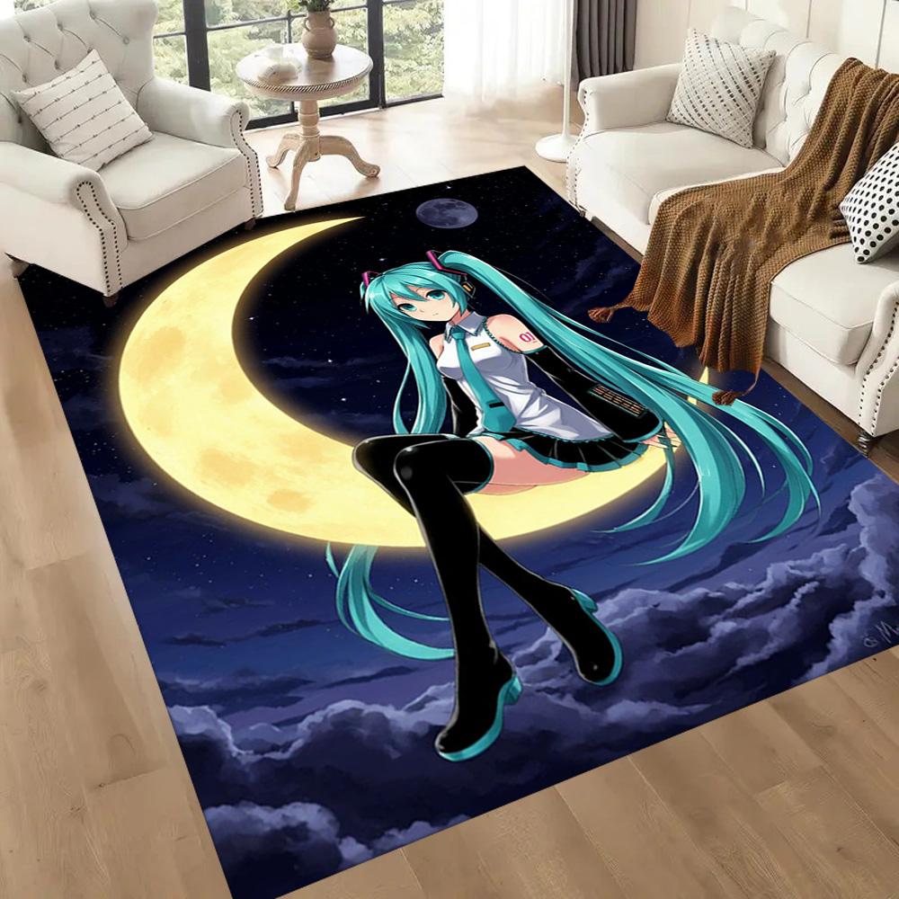 Hatsune Miku On The Moon Square rugs are a great choice for living rooms, bedrooms, home décor, and as gifts.