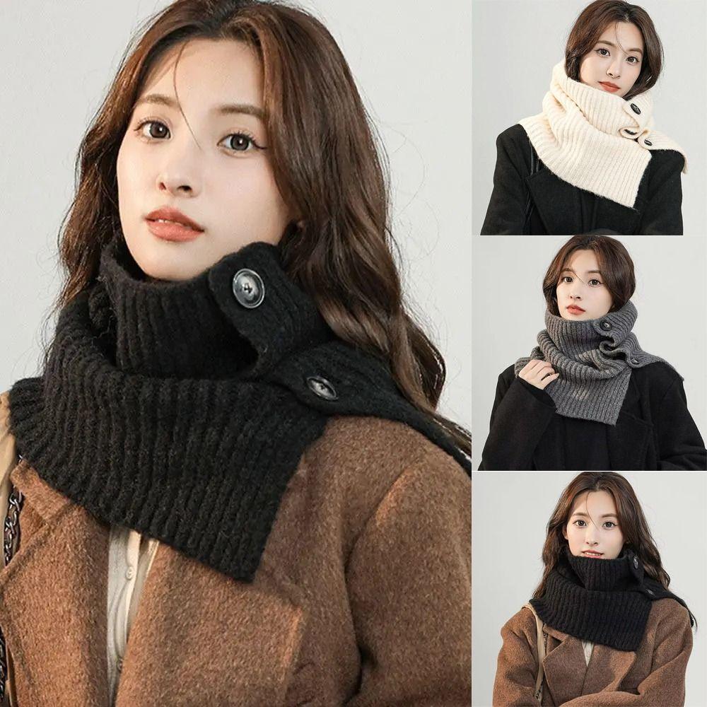 Detachable Button Scarf Knitted Neckerchief Wrap Winter Warm Turtleneck Neck Warmer Girls