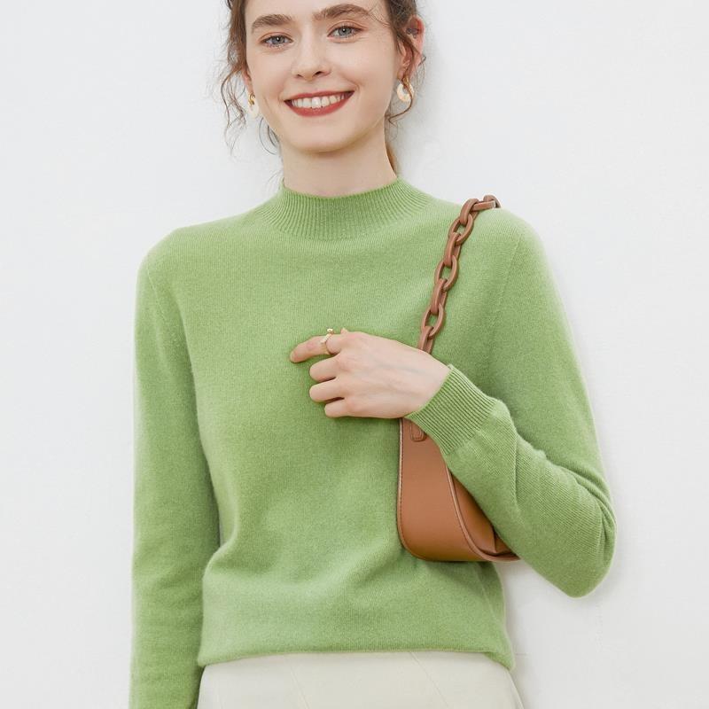 Осенне-зимний женский свитер с высоким воротником, свитер из 100% чистой шерсти, свободный тонкий свитер, однотонная нижняя рубашка с длинными рукавами