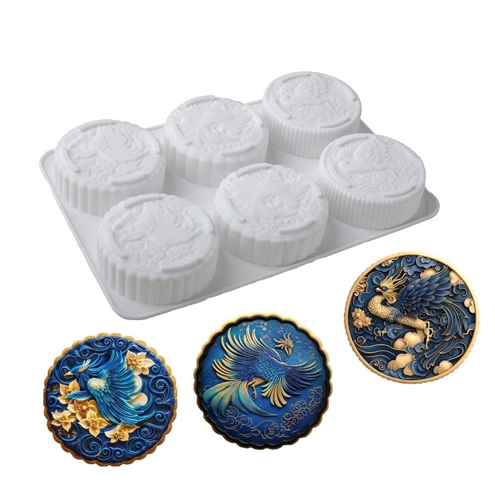 Silicone Auspicious Clouds Mooncake Mold 6 Cavities Mung Bean Cake Mold Soap Mold Kitchen